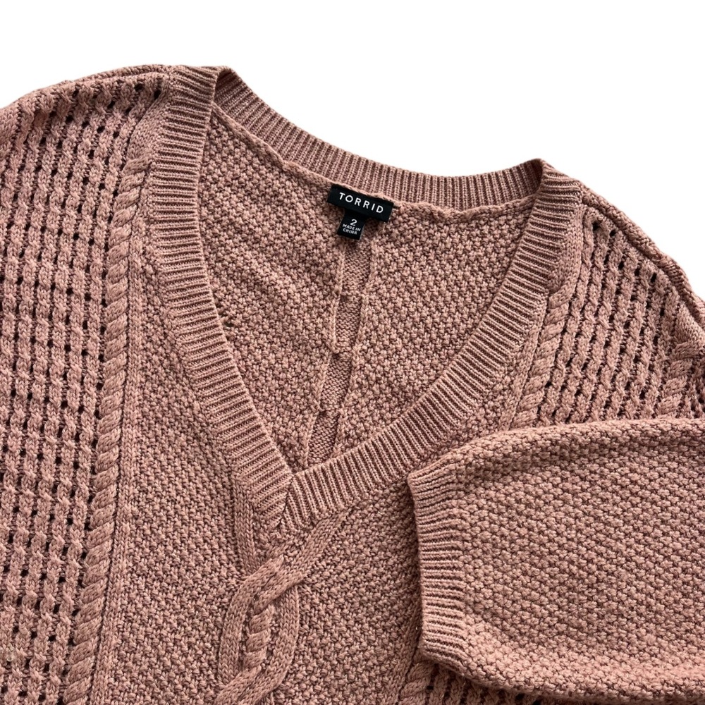 Torrid Women's 2X Blush Pink Metallic Wool Blend LUREX Cable Knit 3/4 Sl Sweater